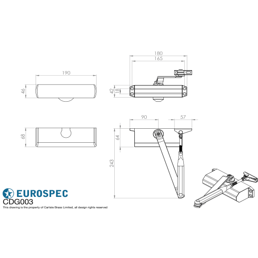 Eurospec Overhead Door Closer Size 3 Silver 