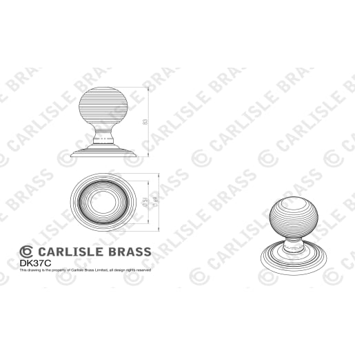 Carlisle Brass Delamain Reeded Concealed Fix Knob Polished Brass
