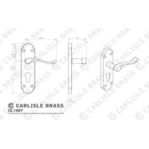 Carlisle Brass Oakley Lever Lock on Euro Profile Backplate Brass
