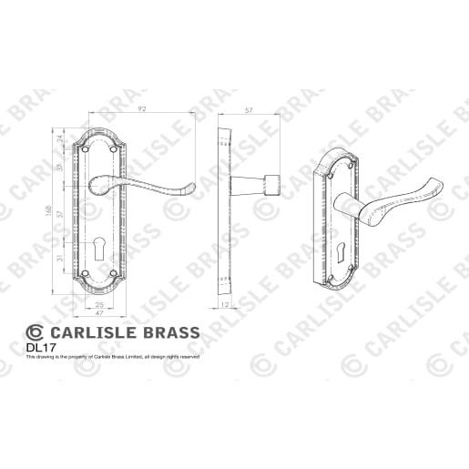 Carlisle Brass Ashtead Door Lever on Lock Backplate Polished Brass
