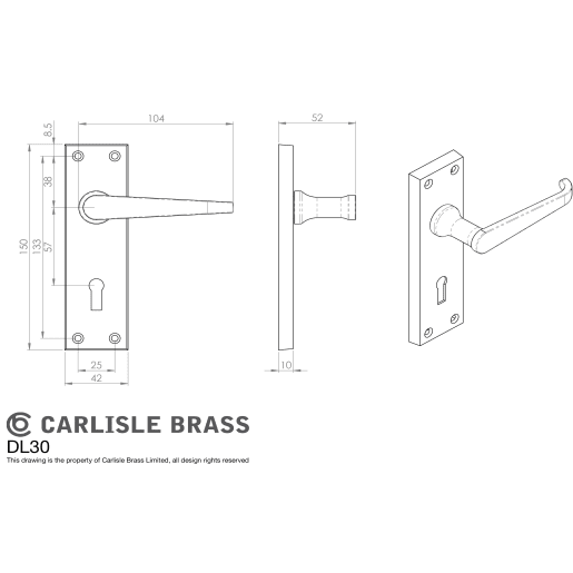 Carlisle Brass Victorian Ascot Lever on Lock Backplate Polished Brass