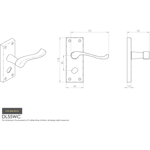 Carlisle Brass Victorian Scroll Lever Short Privacy Backplate Polished Brass