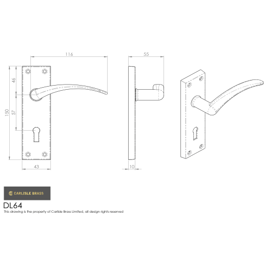 Carlisle Brass Wing Lever Lock on Blackplate Furniture Polished Chrome