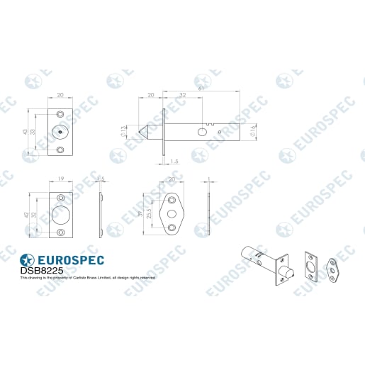 Carlisle Brass Door Security Bolt 60 x 32mm Electro Brassed