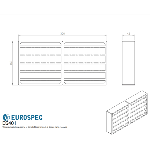 Carlisle Brass Intumescent Air Transfer Grille 300mm x 150mm Silver
