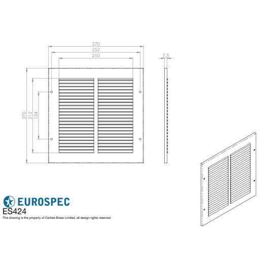 Carlisle Brass Intumescent Air Transfer Grille 300mm x 150mm Silver (Single Grill)