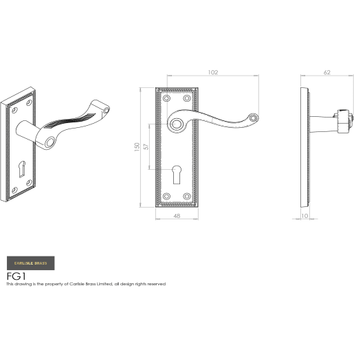 Carlisle Brass Georgian Lever Lock Handle on Backplate Polished Brass