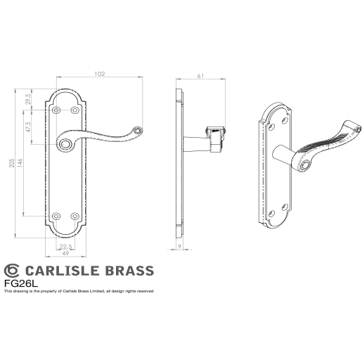 Carlisle Brass Georgian Shaped Lever Latch Backplate Polished Brass