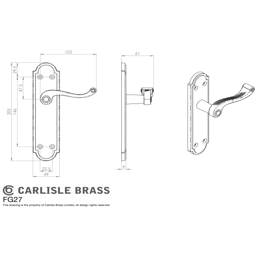 Carlisle Brass Georgian Shaped Lever Lock Handle Polished Brass