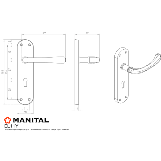 Carlisle Brass Ibra Euro Profile Lever Lock on Backplate Polished Brass