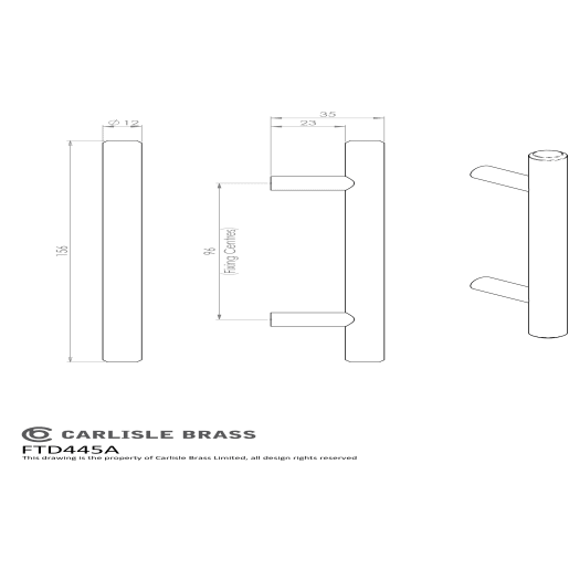 Carlisle Brass 12mm Steel T-Bar Handle 156mm Satin Nickel