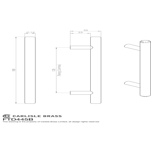 Carlisle Brass 12mm Steel T-Bar Handle 188mm Polished Chrome