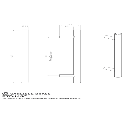 Carlisle Brass Fingertip Steel T-Bar Handle 220 x 12mm Satin Nickel