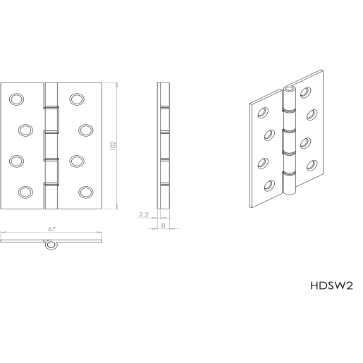 Carlisle Brass Double Steel Washered Butt Hinge 102mm Electro Brassed