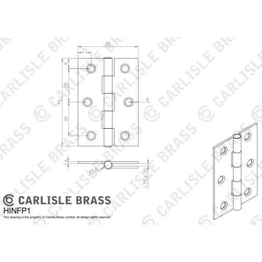 Carlisle Brass Fixed Pin Hinge 76mm Black