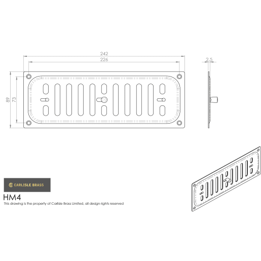 Carlisle Brass Hit and Miss Ventilator 242 x 89mm Polished Brass