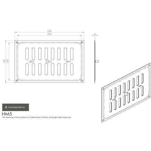 Carlisle Brass Hit and Miss Ventilator 242 x 165mm Polished Brass