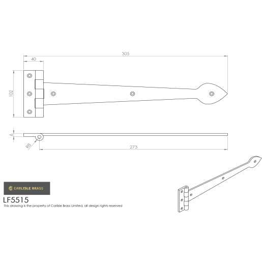 Carlisle Brass Ludlow Tee Hinge 305 x 102mm Black Antique