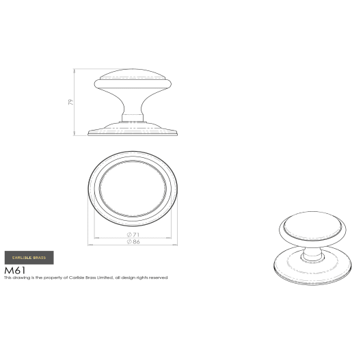 Carlisle Brass Round Centre Door Knob 85mm Polished Chrome