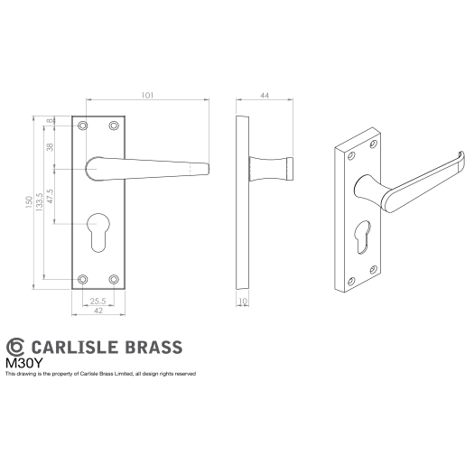 Carlisle Brass Victorian Lever on Lock Backplate Polished Brass