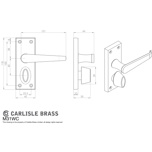 Carlisle Brass Victorian Lever Privacy on Backplate Polished Chrome