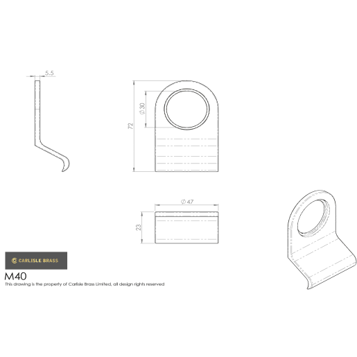 Carlisle Brass Cylinder Latch Pull 72 x 48mm Polished Chrome