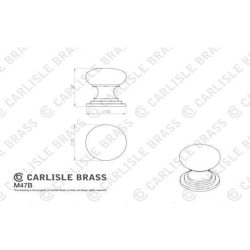 Carlisle Brass Fingertip Victorian Cupboard Knob 32mm Polished Brass