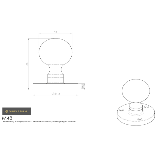 Manital Ball Mortice Knob 45mm Satin Chrome