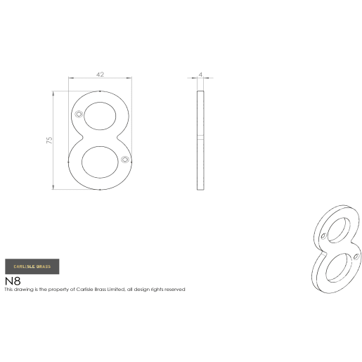 Carlisle Brass Numeral '8' Face Fix Number 76mm Polished Brass