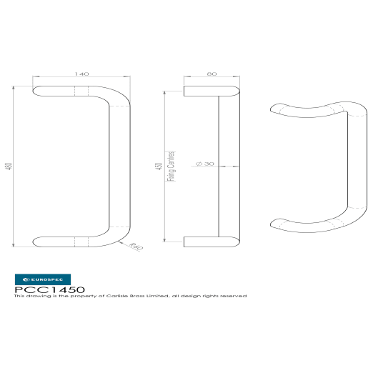 Eurospec Cranked Pull Handle 450 x 30mm Satin Stainless Steel