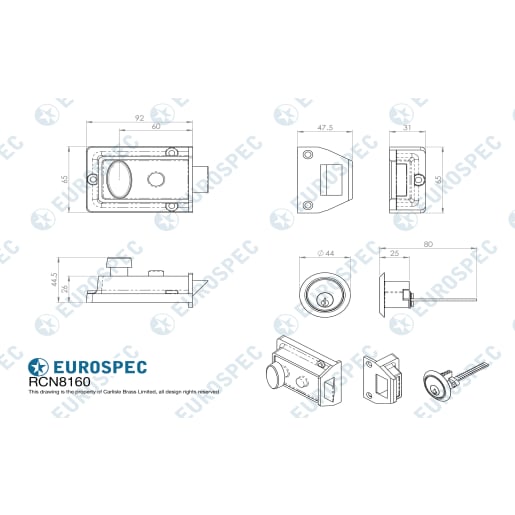 Eurospec Rim Cylinder Nightlatch 60mm Electro Brassed