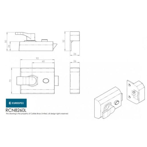 Carlisle Brass Contract Rim Cylinder Nightlatch 60mm Satin Chrome