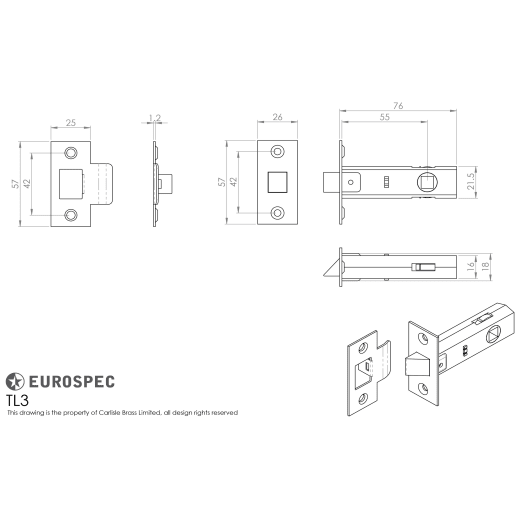 Eurospec Tubular Latch 76mm Florentine Bronze