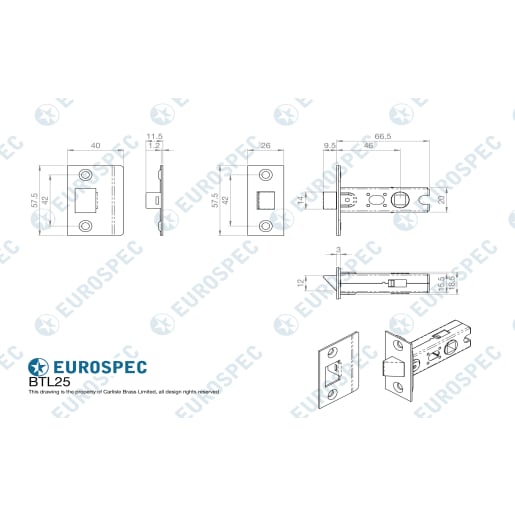 Eurospec Bolt Through Tubular Mortice Latch Square 64mm Nickel Plated
