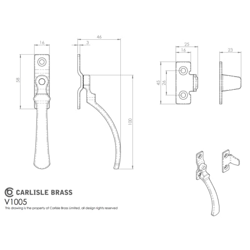 Carlisle Brass Victorian Lockable Casement Fastener Polished Brass