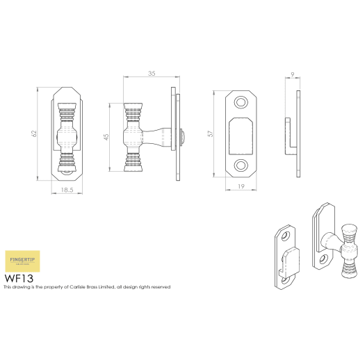 Carlisle Brass T-Handle Fastener 57 x 19mm Polished Chrome