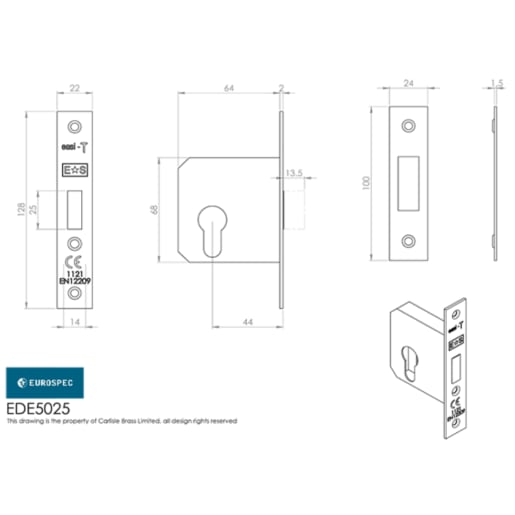 Eurospec Easi-T Economy Euro Profile Deadlock 64mm Electro Brassed