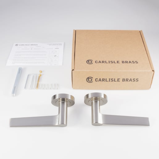 Carlisle Brass Velino Lever on Round Rose Satin Nickel
