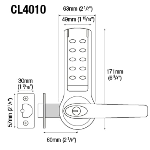 Codelocks Electronic Tubular Mortice Latch Stainless Steel