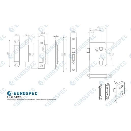 Eurospec Easi-T Economy Euro Profile Sashlock 64mm Electro Brassed