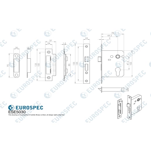 Eurospec Easi-T Economy Euro Profile Sashlock 76mm Electro Brassed