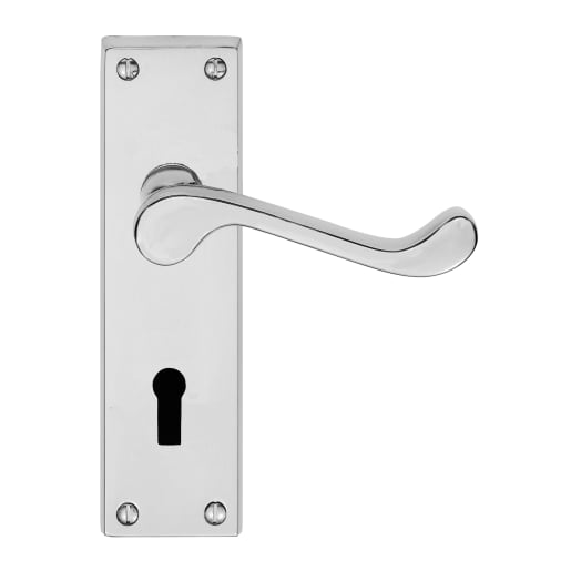 Carlisle Brass Victorian Scroll Lever Lock on Backplate Polished Chrome