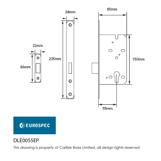 Eurospec Easi-T Contract Din Profile Deadlock 55mm Sat Stainless Steel