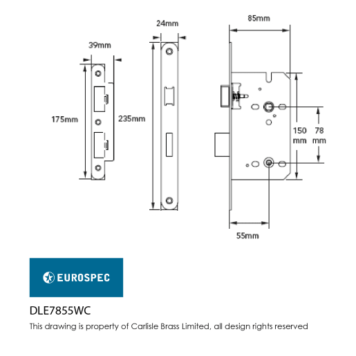 Eurospec Easi-T Contract Bathroom Din Lock Radius 55mm Satin Stainless Steel