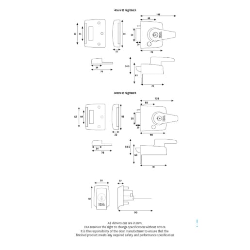 ERA British Standard High Security Nightlatch 40mm in Satin Chrome Finish