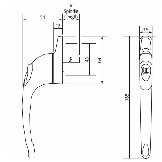 ERA Maxim Inline Locking Window Handle White 40mm Spindle Black Button