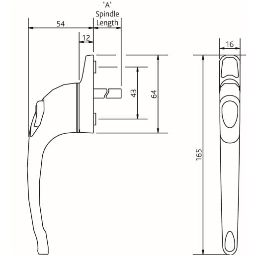 ERA Maxim Inline Non Locking Window Handle White 40mm Spindle Black Button