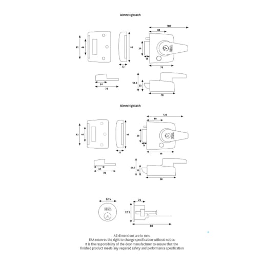 ERA Doublelocking Nightlatch Door Lock 40mm in Satin Chrome Finish with  Satin Cylinder