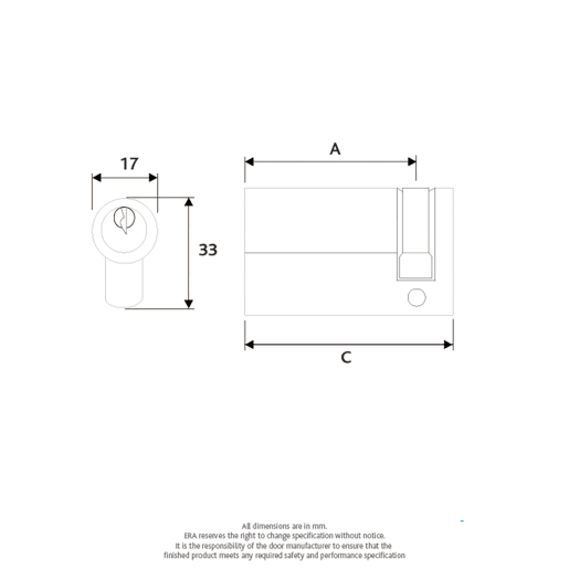 ERA 40/10 6 Pin Euro Profile Single Door Cylinder 45mm Brass