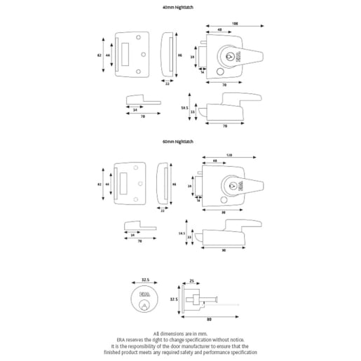 ERA Doublelocking Nightlatch Door Lock 40mm Backset Grey Body with Brass Cylinder